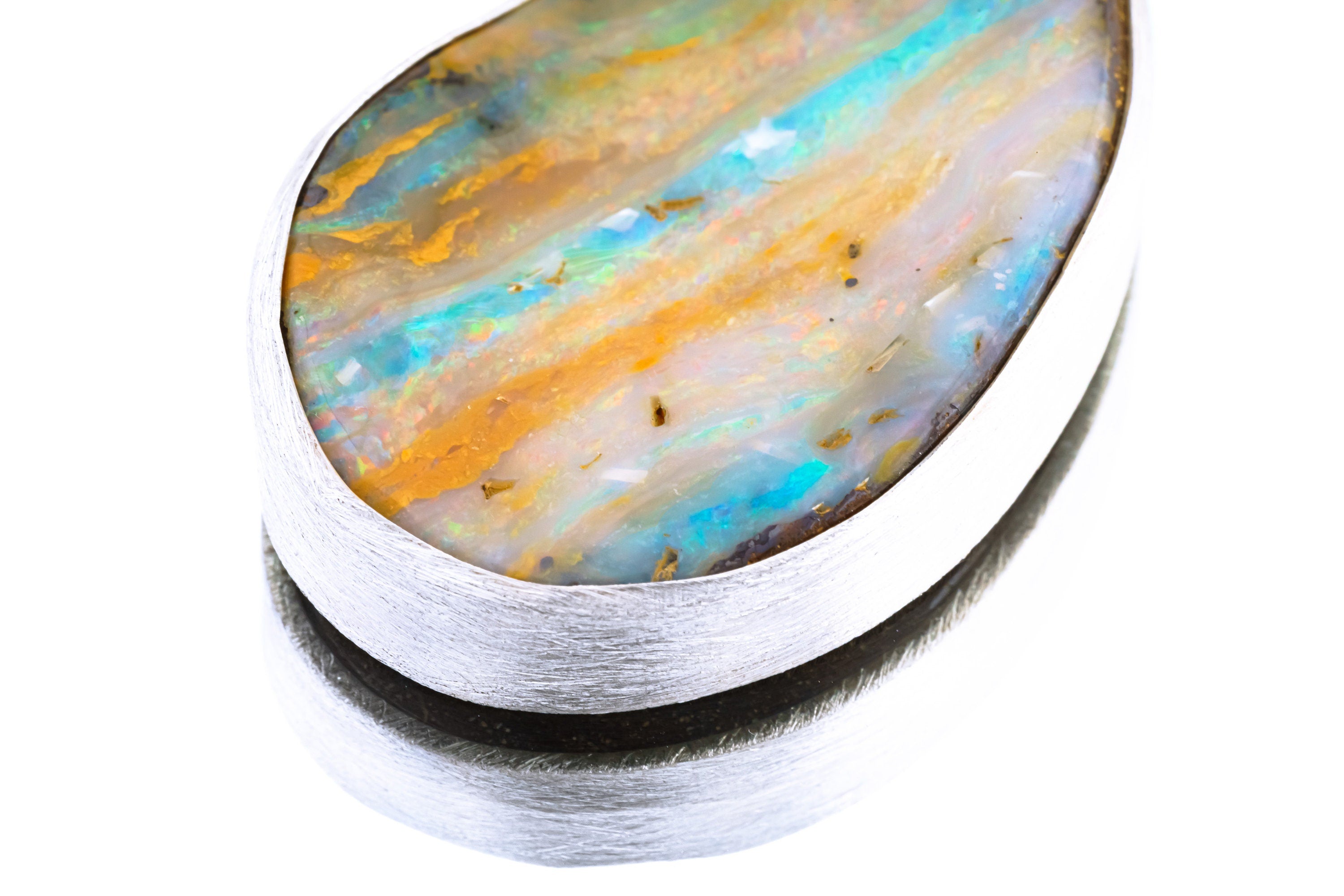 Big Unique & Precious Nebular Freeform Boulder Opal - Natural Solid Opal - Textured 925 Silver Setting - Crystal Pendant Neckpiece