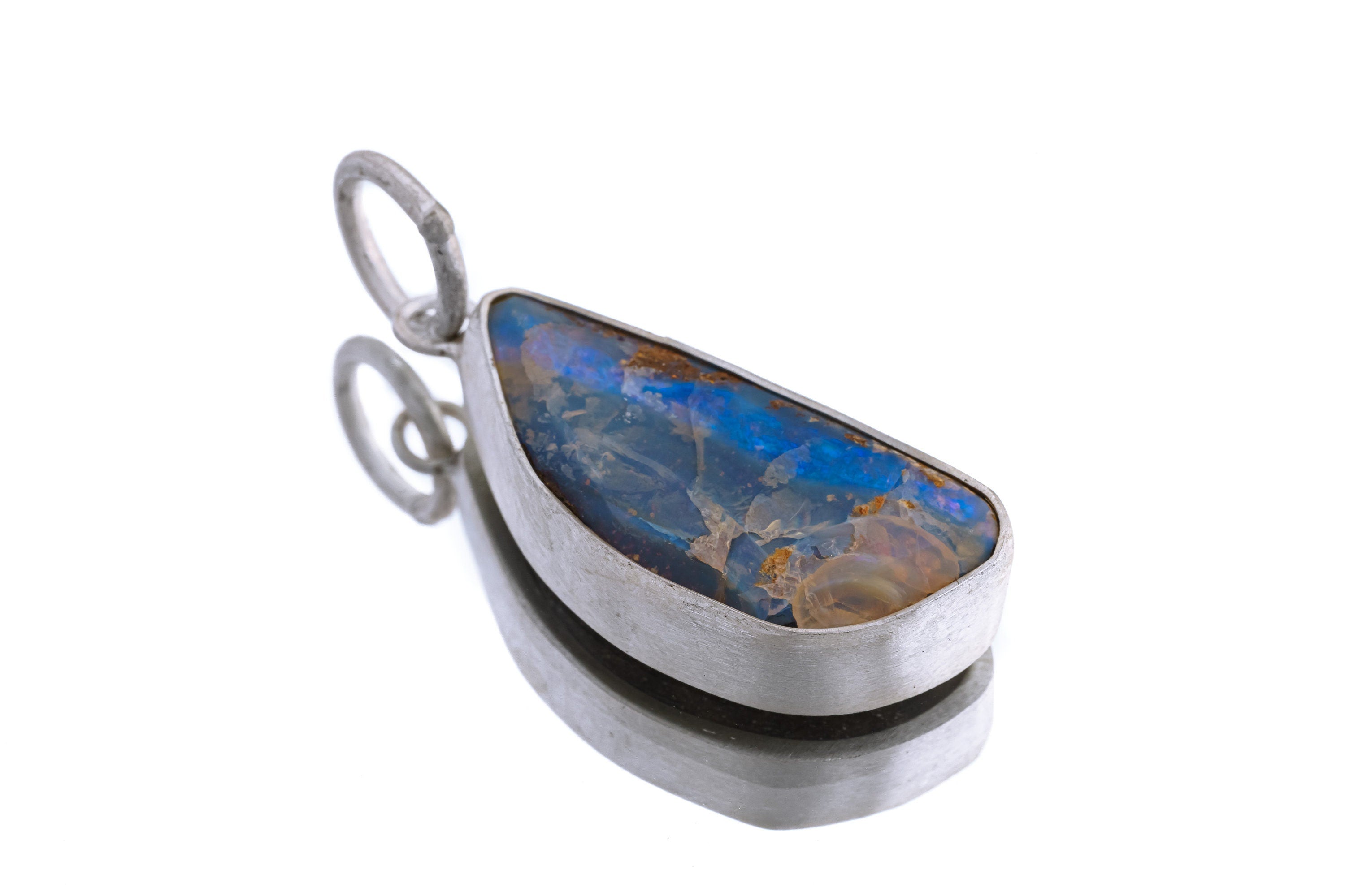 Australian Beach Landscape Precious Freeform Boulder Opal - Natural Solid Opal - Textured 925 Silver Setting - Crystal Pendant Neckpiece