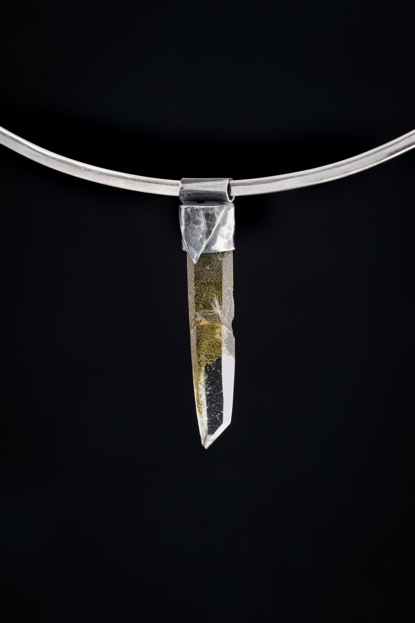 Collector Piece - NEPLAE Chloride inclusion Laser Quartz Point - Stack Pendant - Textured & Oxidised 925 Sterling Silver - Crystal NO.11