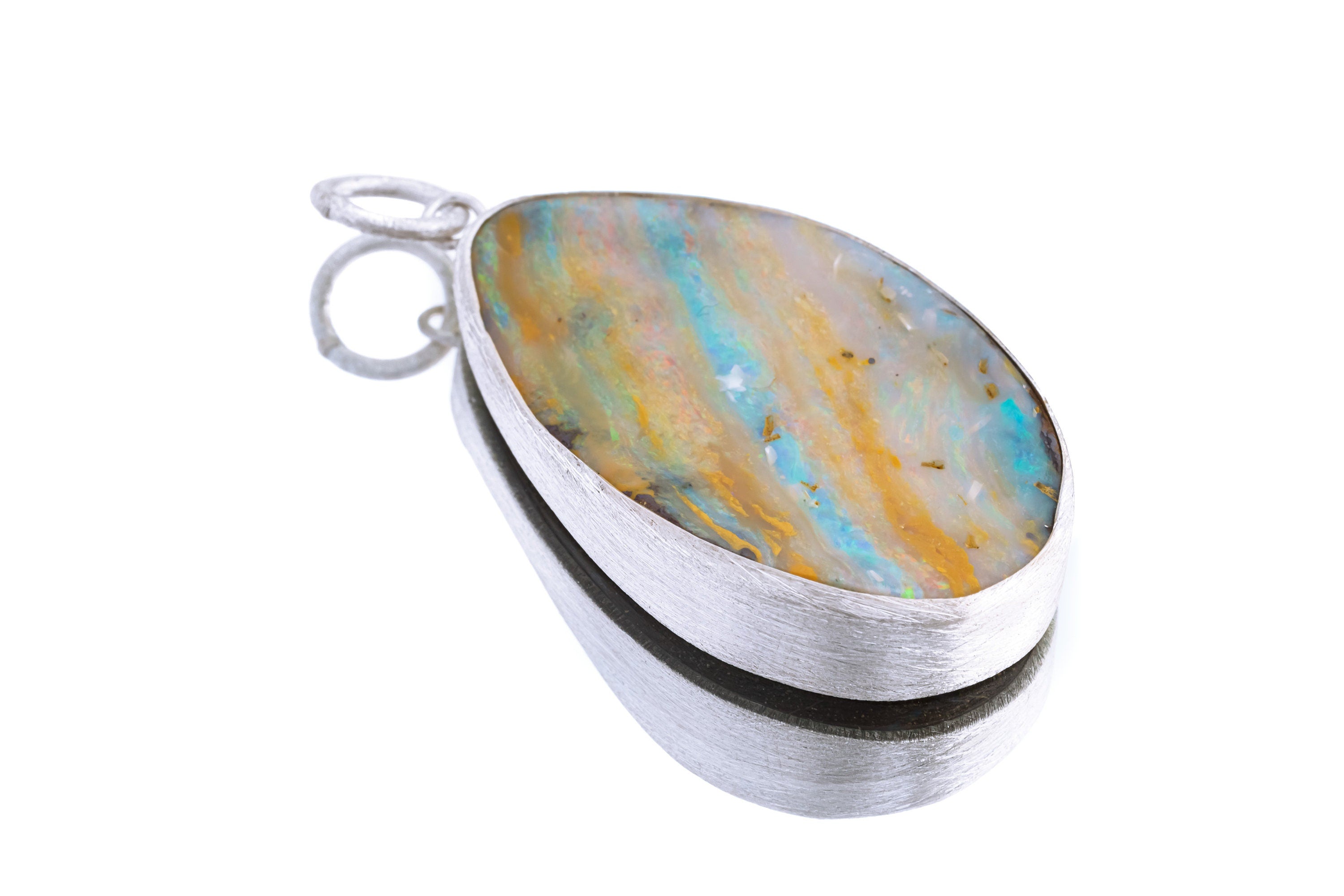 Big Unique & Precious Nebular Freeform Boulder Opal - Natural Solid Opal - Textured 925 Silver Setting - Crystal Pendant Neckpiece