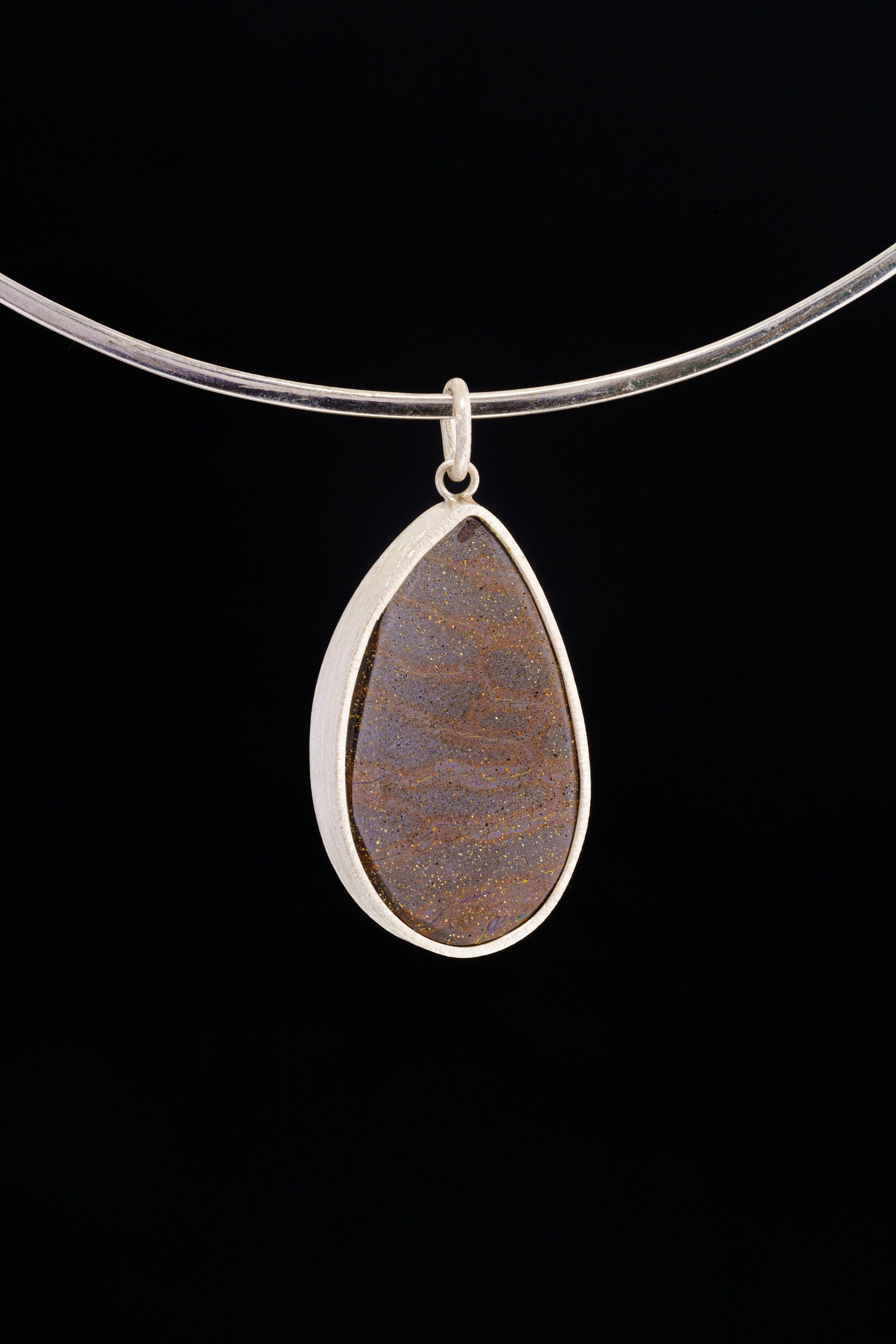 Big Unique & Precious Nebular Freeform Boulder Opal - Natural Solid Opal - Textured 925 Silver Setting - Crystal Pendant Neckpiece