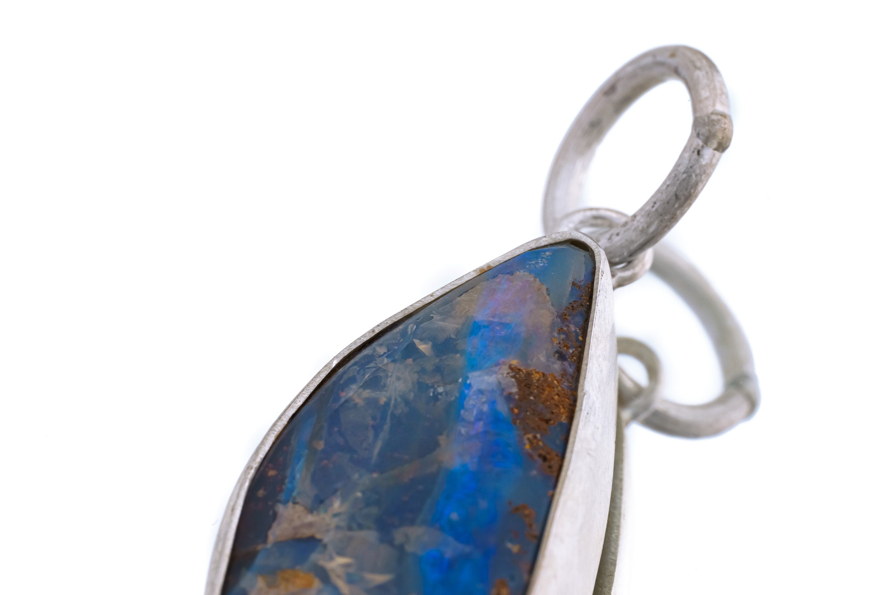 Australian Beach Landscape Precious Freeform Boulder Opal - Natural Solid Opal - Textured 925 Silver Setting - Crystal Pendant Neckpiece