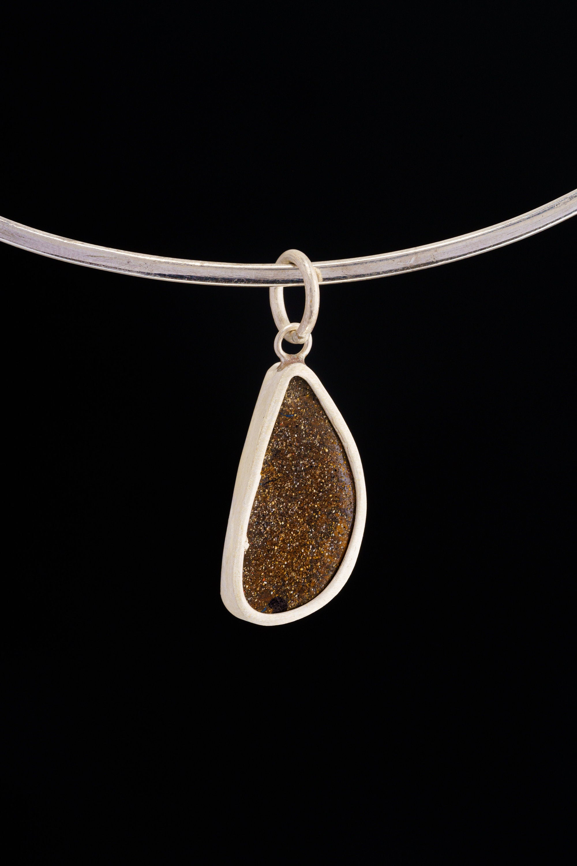 Australian Beach Landscape Precious Freeform Boulder Opal - Natural Solid Opal - Textured 925 Silver Setting - Crystal Pendant Neckpiece