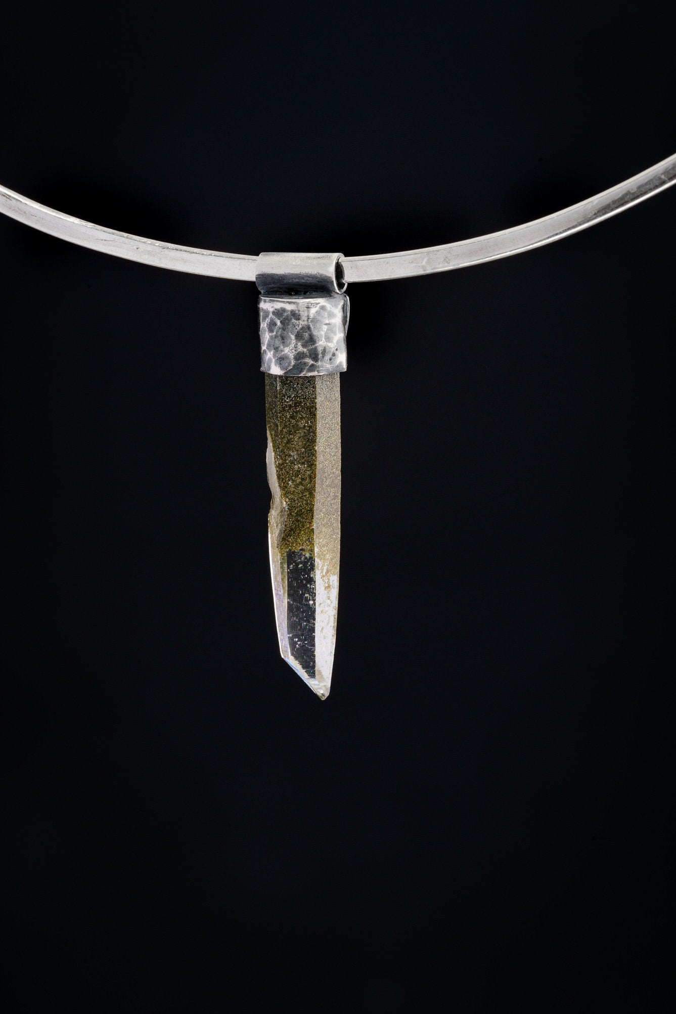 Collector Piece - NEPLAE Chloride inclusion Laser Quartz Point - Stack Pendant - Textured & Oxidised 925 Sterling Silver - Crystal NO.11