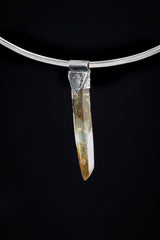 NEPLAE Chloride Inclusion Laser Quartz Point Stack Pendant, Textured & Oxidized 925 Sterling Silver, Unique Gift - Crystal NO.26