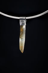 NEPLAE Chloride Inclusion Laser Quartz Point Stack Pendant, Textured & Oxidized 925 Sterling Silver, Unique Gift - Crystal NO.26