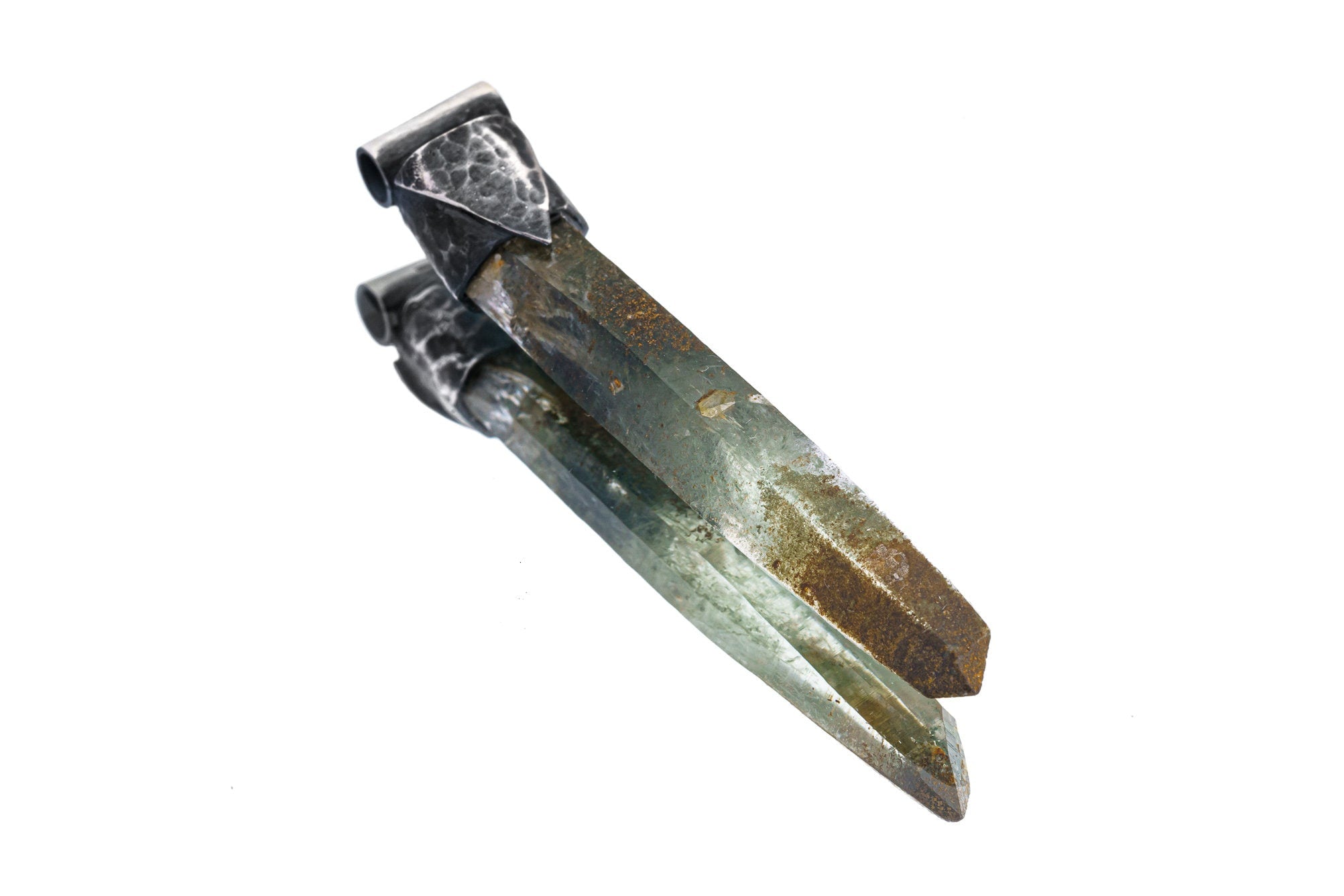 NEPLAE Chloride Inclusion Laser Quartz Point Stack Pendant, Textured & Oxidized 925 Sterling Silver, Unique Gift - Crystal NO.26