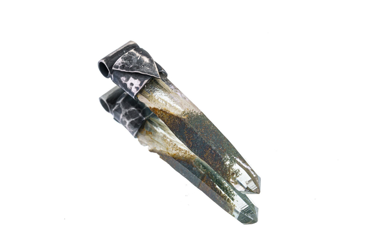 Collector Piece - NEPLAE Chloride inclusion Laser Quartz Point - Stack Pendant - Textured & Oxidised 925 Sterling Silver - Crystal NO.28