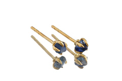 Australian natural Creek tumbled Sapphire - Unique Claw Stud Erring's - Gold Plated Sterling Silver 4 Prong Setting