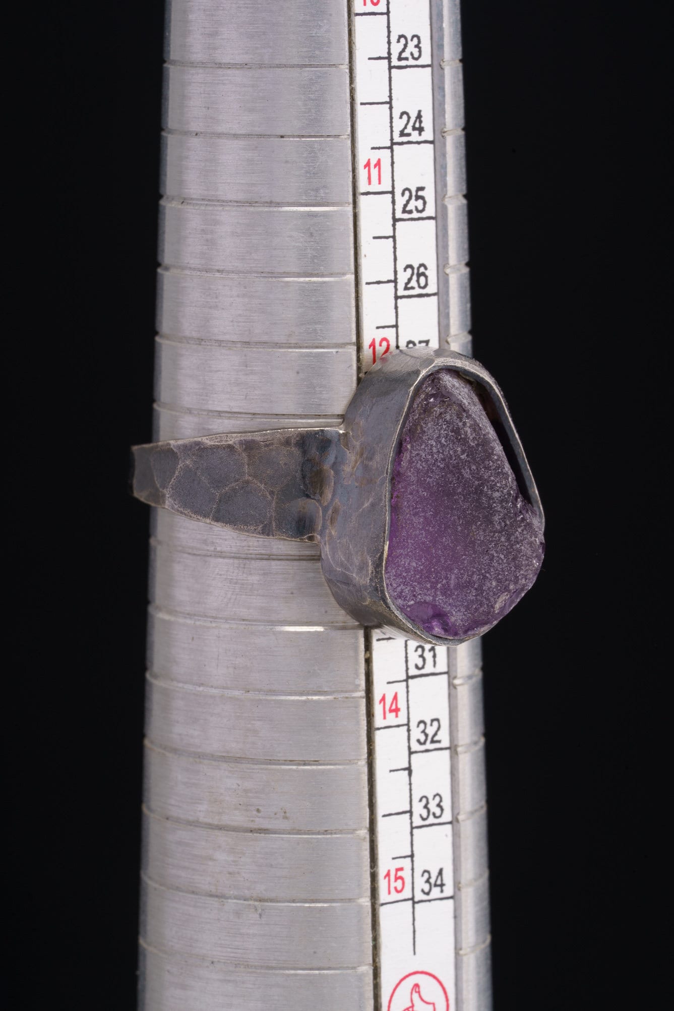 Raw clean Amethyst Chunk - Men's/Unisex Large Crystal Ring - Size 12.5 US - 925 Sterling Silver - Hammer Textured & Oxidised