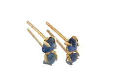 Australian natural Creek tumbled Sapphire - Unique Claw Stud Erring's - Gold Plated Sterling Silver 4 Prong Setting