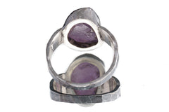 Raw clean Amethyst Chunk - Men's/Unisex Large Crystal Ring - Size 12.5 US - 925 Sterling Silver - Hammer Textured & Oxidised