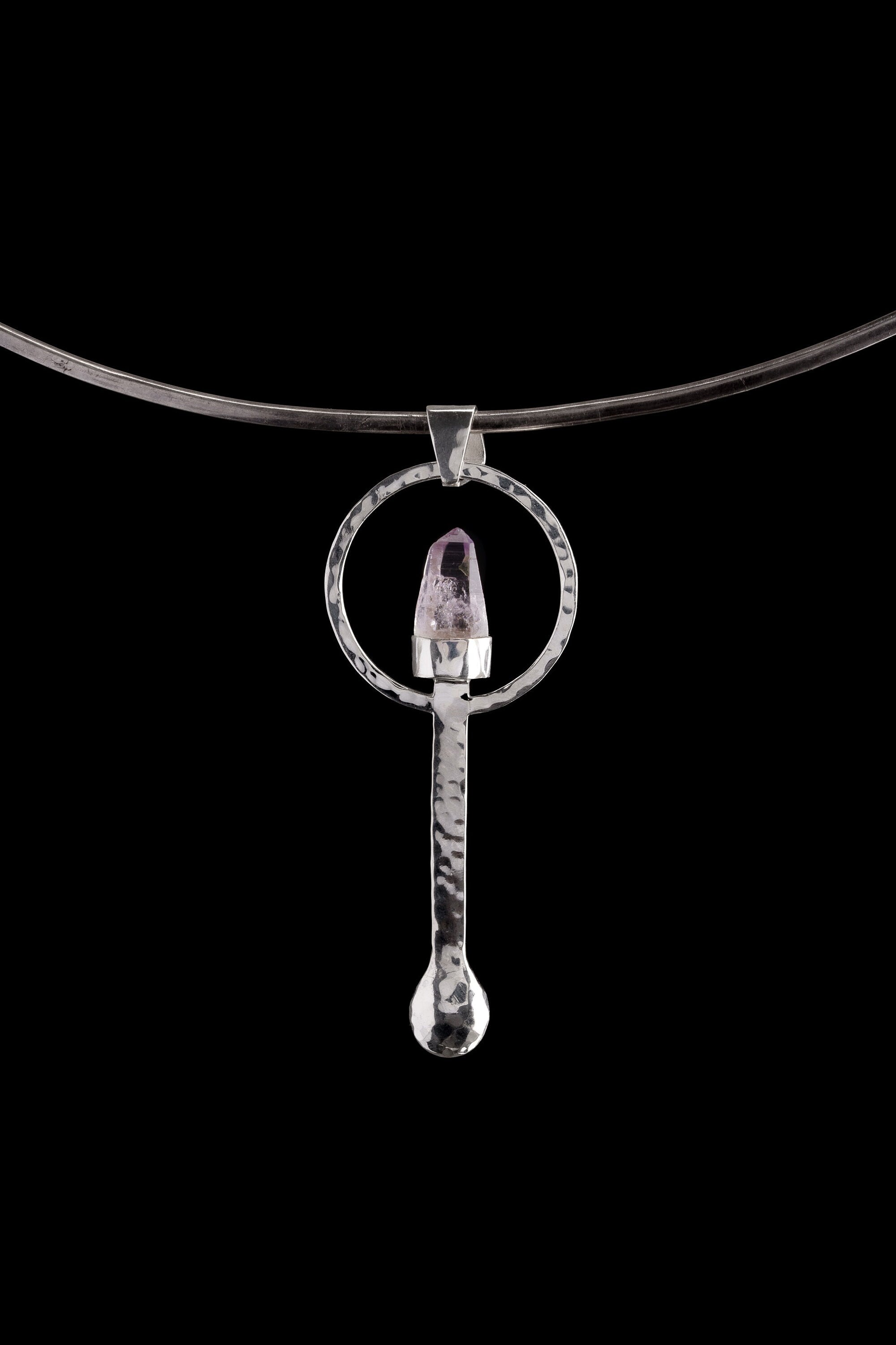 Spice / Ceremonial Spoon - Vera Cruz Amethyst Quartz Point - 925 Cast Silver - Unique Hammer Textured - Crystal Pendant Necklace -