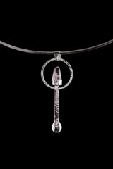 Spice / Ceremonial Spoon - Vera Cruz Amethyst Quartz Point - 925 Cast Silver - Unique Hammer Textured - Crystal Pendant Necklace -