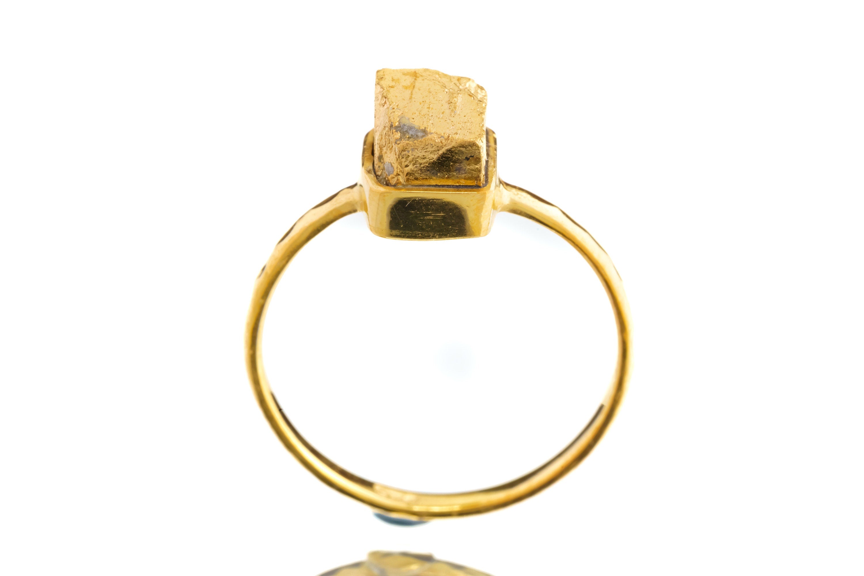 Gold Coated Australian Cubic Pyrite - Stack Crystal Ring - Size 6 US - Gold Plated 925 Sterling Silver - Thin Band Hammer Textured