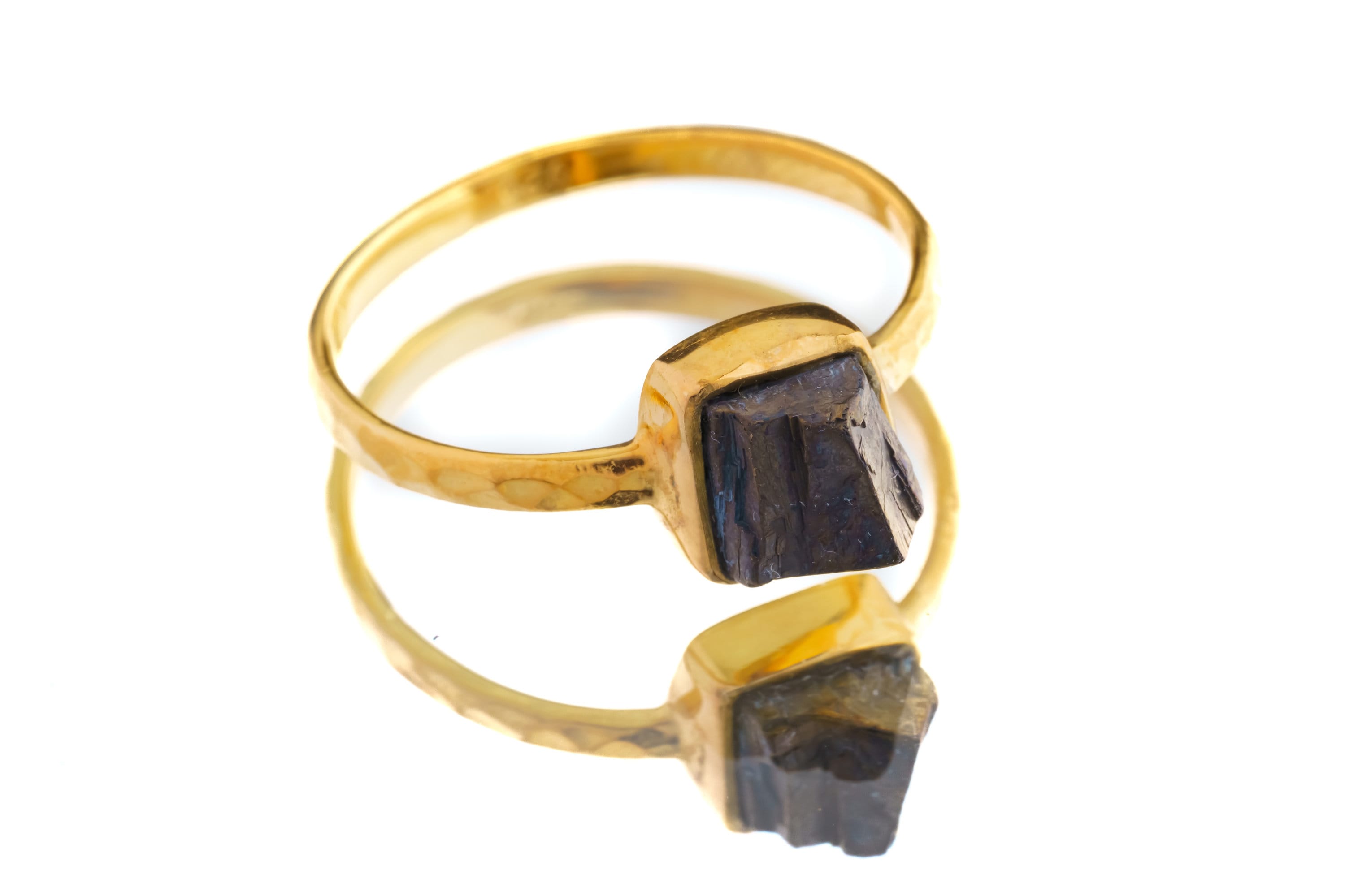 Gold Kissed Australian Cubic Pyrite - Stack Crystal Ring - Size 5 1/2 US - Gold Plated 925 Sterling Silver - Thin Band Hammer Textured