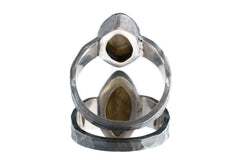 Cat Eye Labradorite - Unisex / Men - Large Crystal Ring - Size 10.5 US - 925 Sterling Silver - Hammer Textured & Oxidised