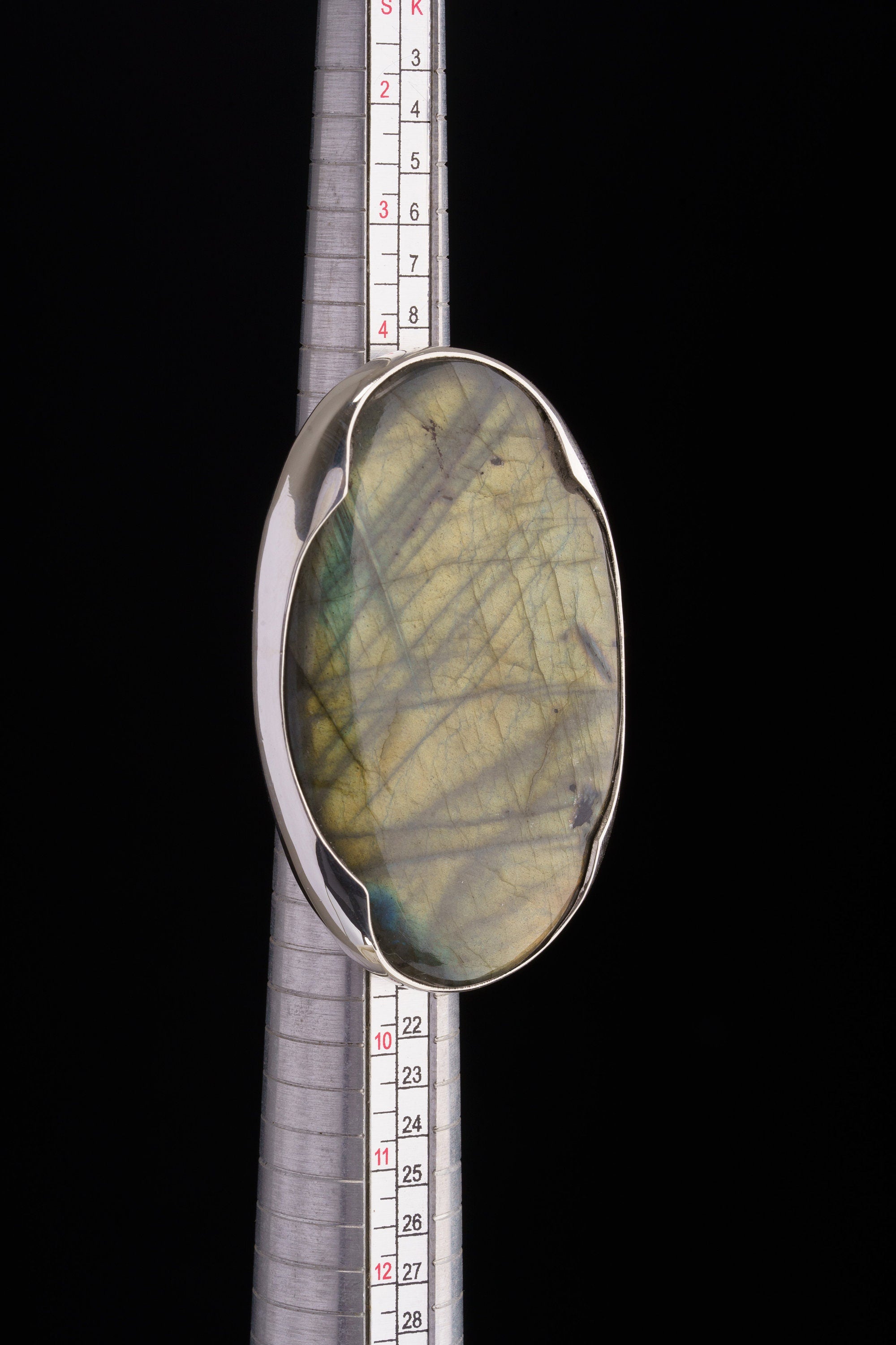 Big AAA Golden Labradorite Oval - 925 Sterling Silver - Heavy Set Adjustable Textured Ring - Size 5-10 US