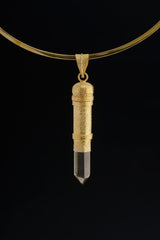 Cut Citrine Generator Quartz - Sizable Solid Capsule Locket - Stash Urn - Textured & Gold Plated Sterling Silver Pendant - No 11