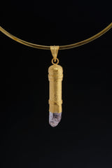 Enhydro Vera Cruz Amethyst Quartz - Sizable Solid Capsule Locket - Stash Urn - Textured & Gold Plated Sterling Silver Pendant - No 14