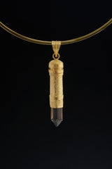 Cut Smoky Generator Quartz - Sizable Solid Capsule Locket - Stash Urn - Textured & Gold Plated Sterling Silver Pendant - No 22