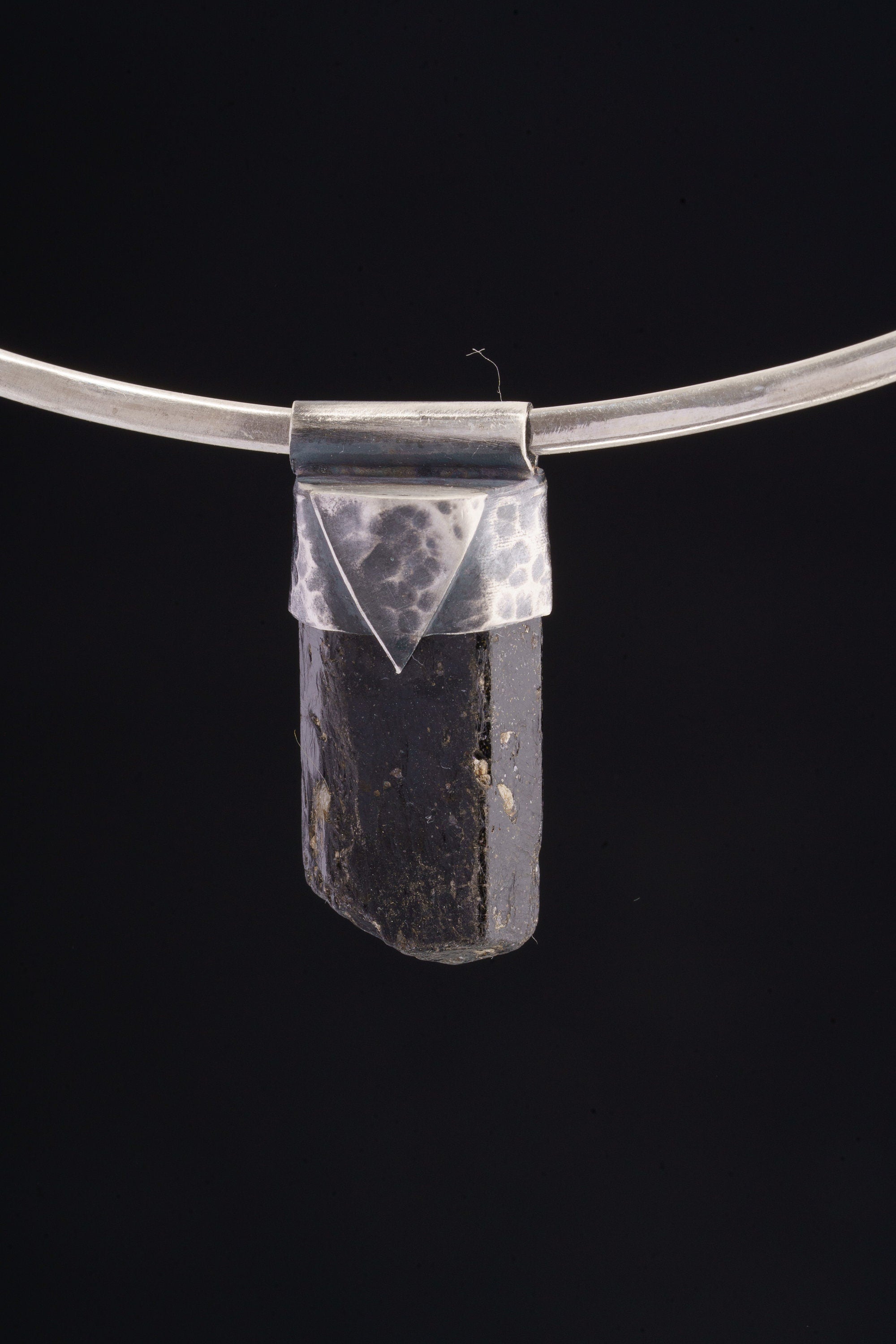 Big Himalayan Terminated Black Dravite Tourmaline Stack Pendant, Textured & Oxidized Sterling Silver, Capricorn Zodiac,Unique Gift - No.25