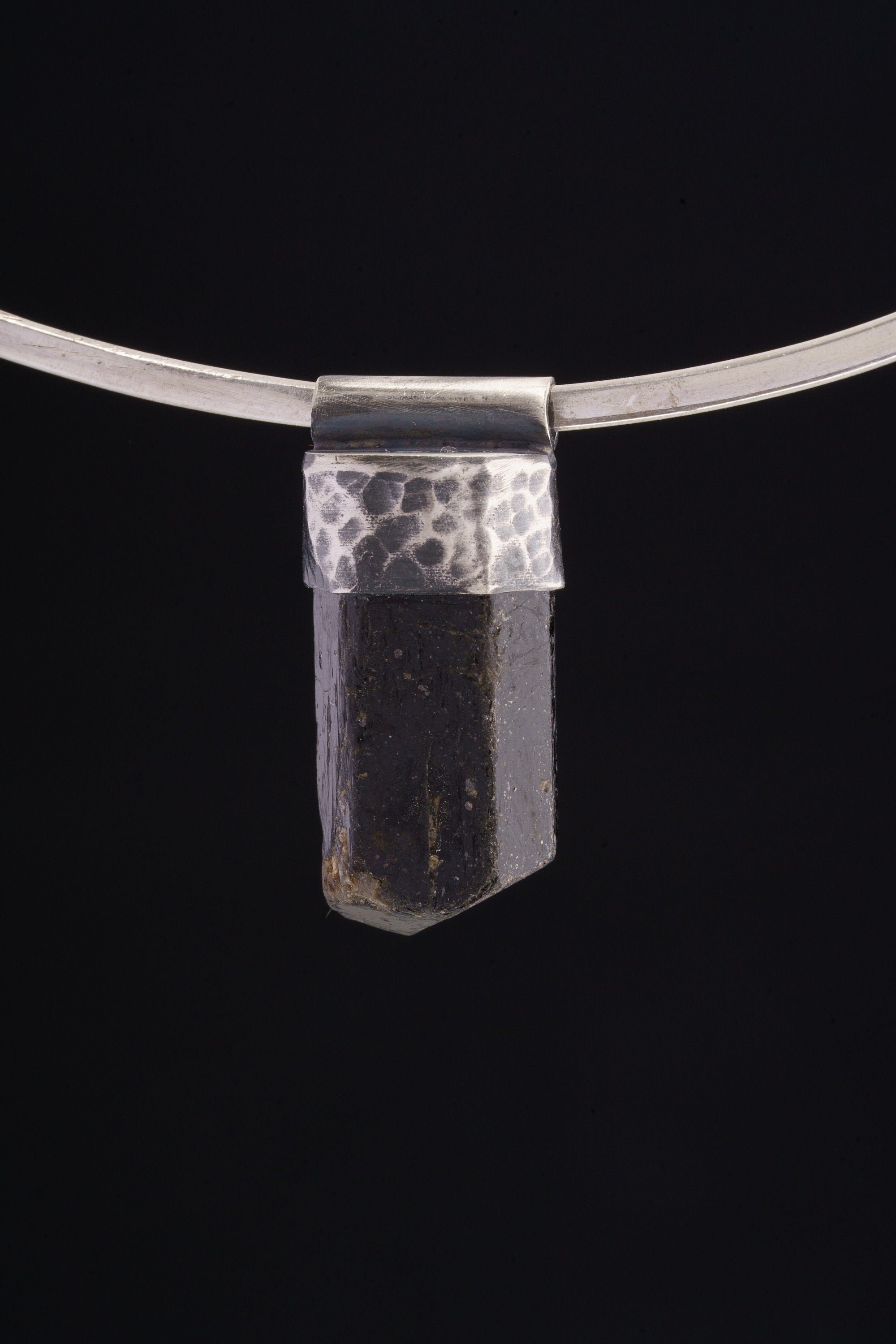 Big Himalayan Terminated Black Dravite Tourmaline Stack Pendant, Textured & Oxidized Sterling Silver, Capricorn Zodiac,Unique Gift - No.25