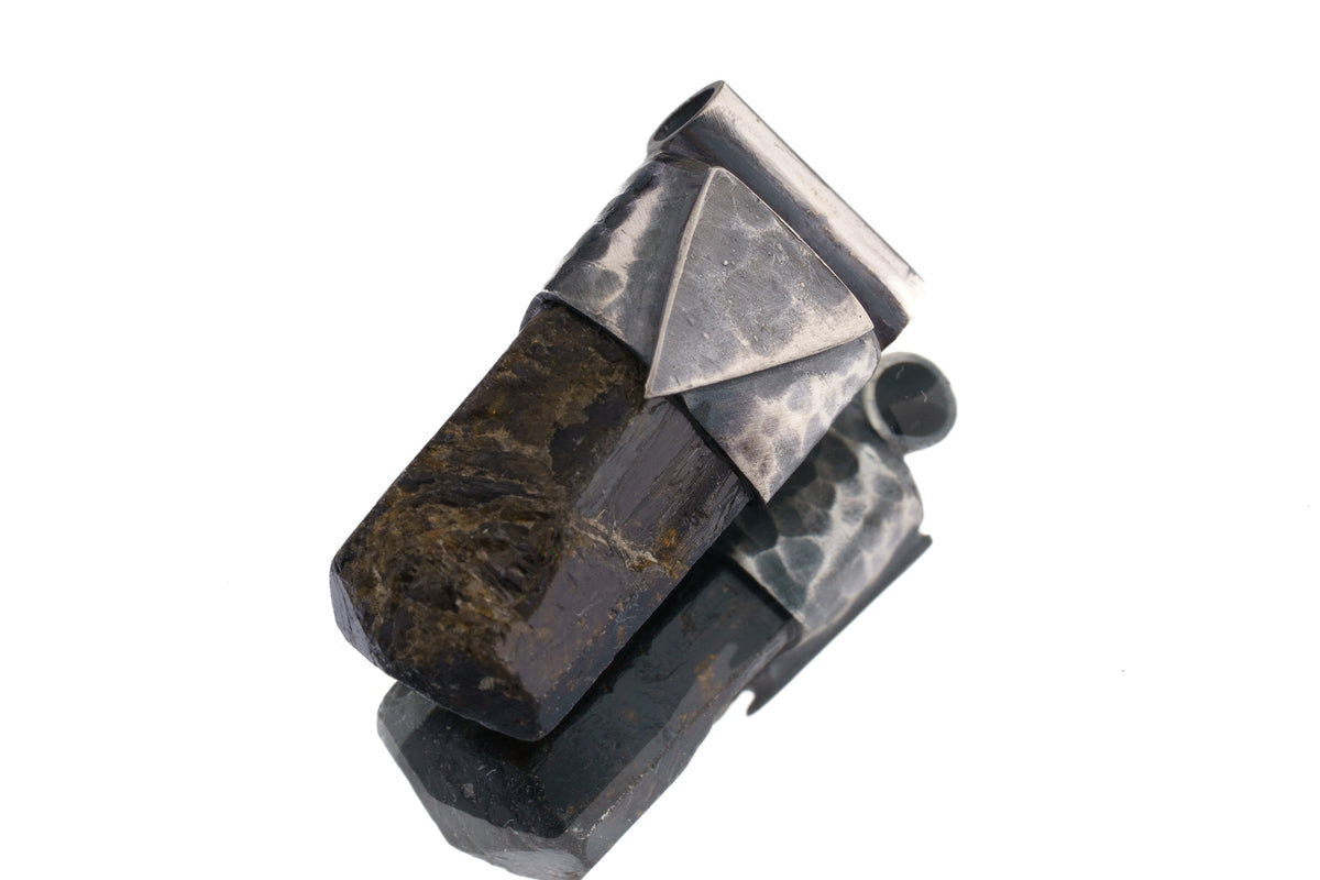 Himalayan Terminated Black Dravite Tourmaline Stack Pendant, Textured & Oxidized 925 Sterling Silver,Capricorn Zodiac,Unique Gift - No.33