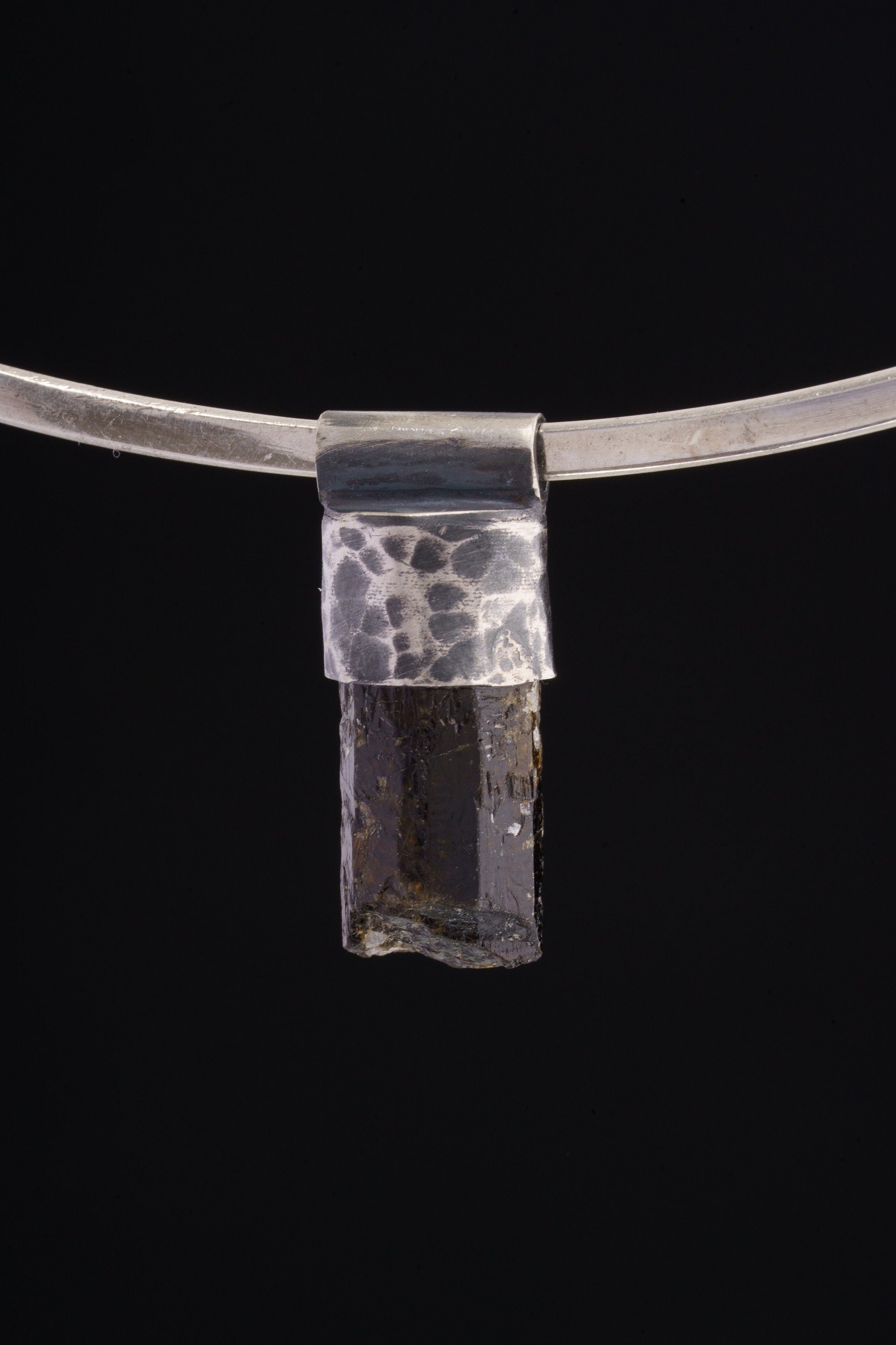 Himalayan Terminated Black Dravite Tourmaline Gem - Stack Pendant - Textured & oxidised - 925 Sterling Silver - Crystal Necklace - No.37