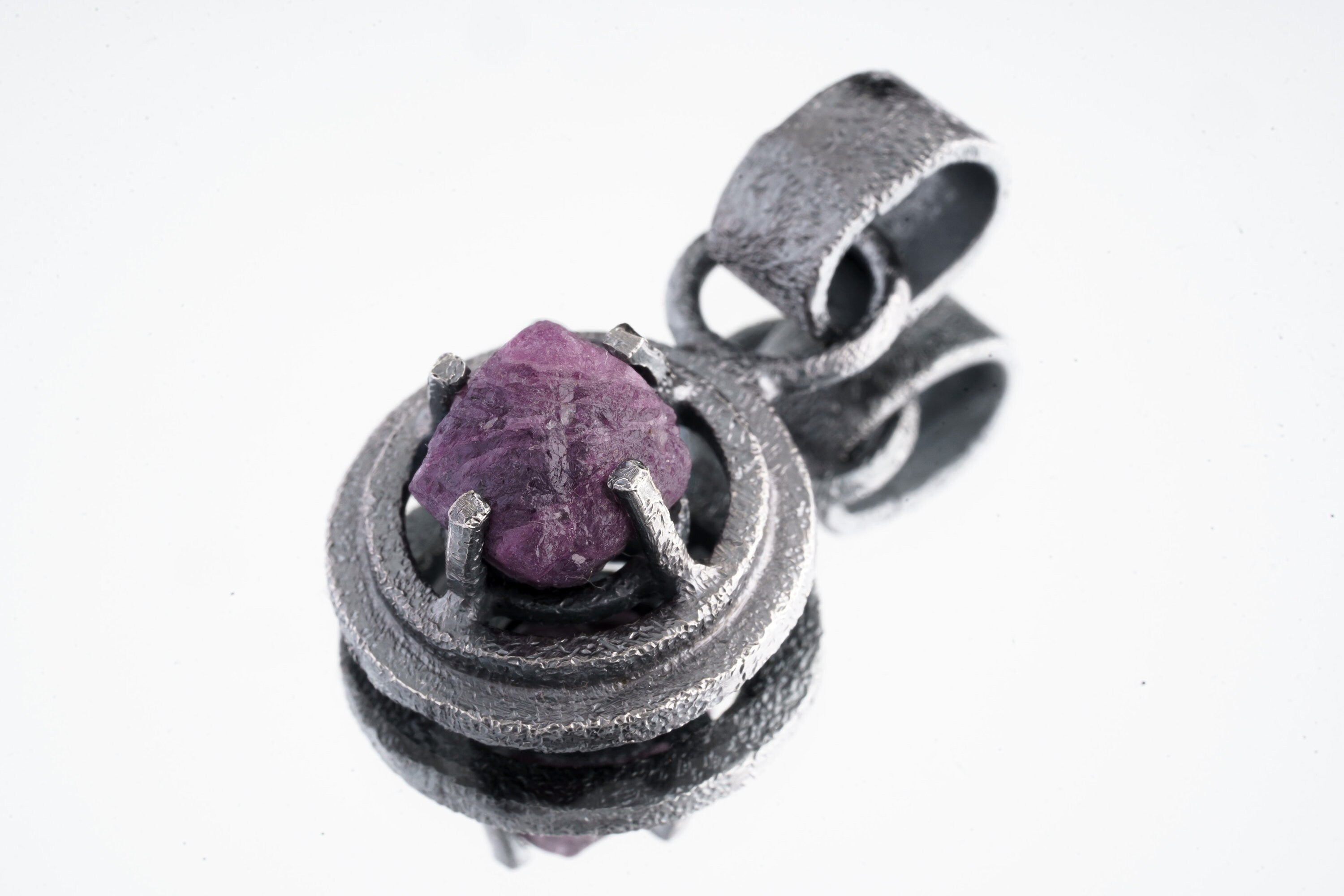 Rare Purple Vesuvianite Pendant, Oxidised Sterling Silver, Strong Framed Claw Wire Setting, Sand Textured, Crown Chakra, Scorpio Zodiac