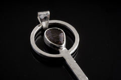Small Spice / Ceremonial Spoon - Black Rutile Quartz Cabochon - Solid 925 Cast Silver - Unique Hammer Textured - Crystal Pendant Necklace -