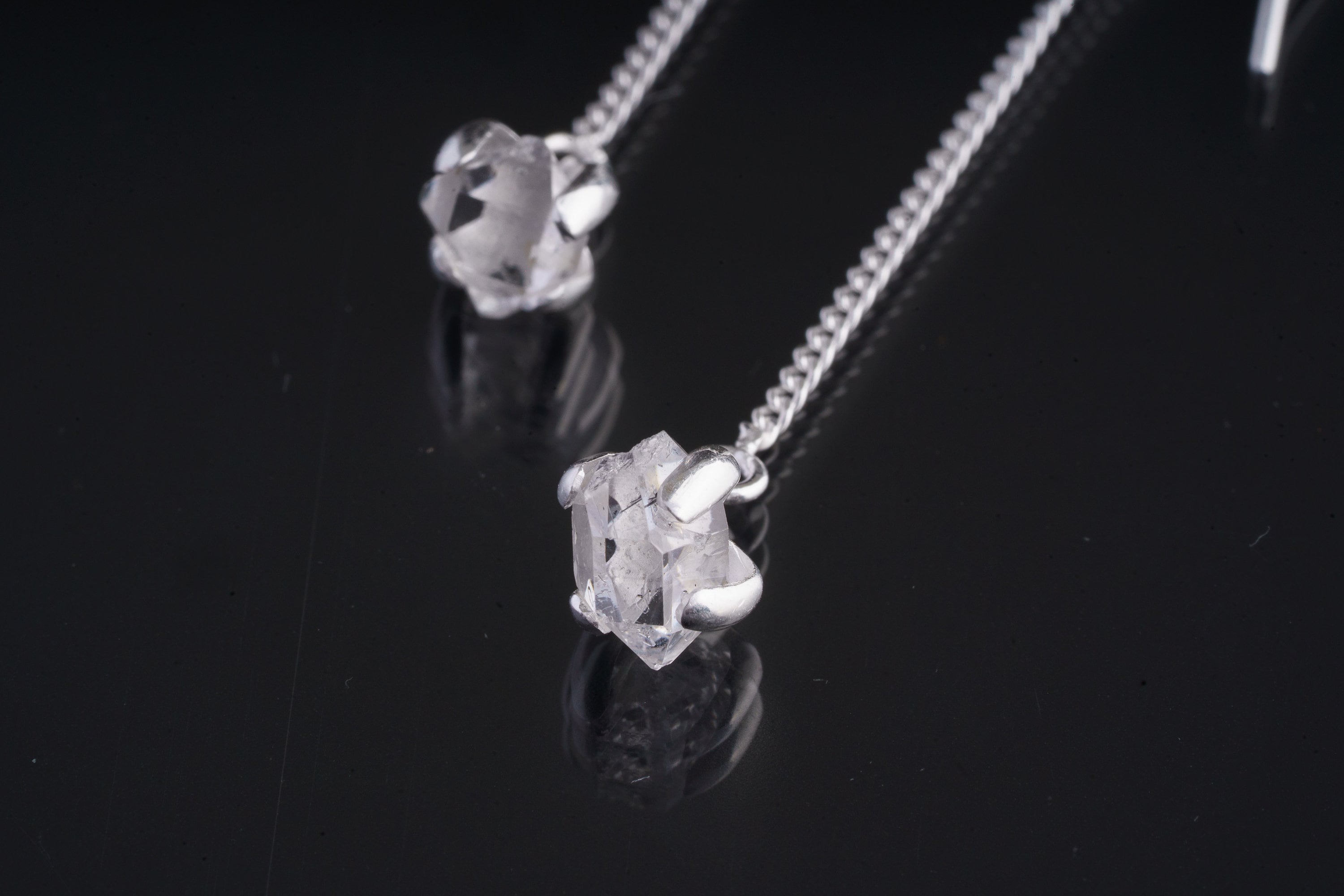 Perfectly Formed Double Terminated Herkimer Diamond Quartz Earrings, Sterling Silver, Claw/Prong Set, Dangle Hook Crystal Earring Pair