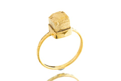 Gold Coated Australian Cubic Pyrite - Stack Crystal Ring - Size 6 1/4 US - Gold Plated 925 Sterling Silver - Thin Band Hammer Textured