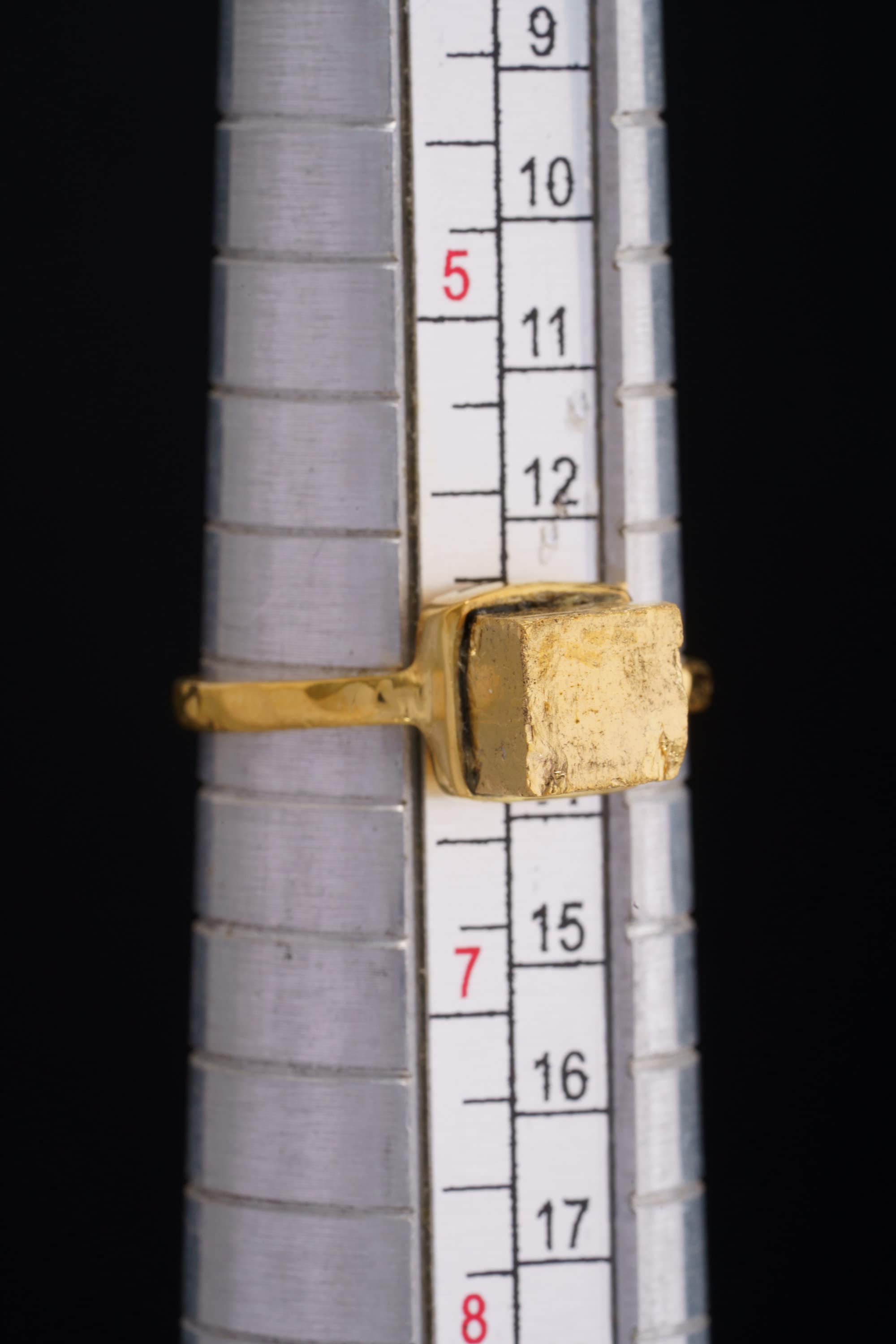 Gold Coated Australian Cubic Pyrite - Stack Crystal Ring - Size 6 1/4 US - Gold Plated 925 Sterling Silver - Thin Band Hammer Textured