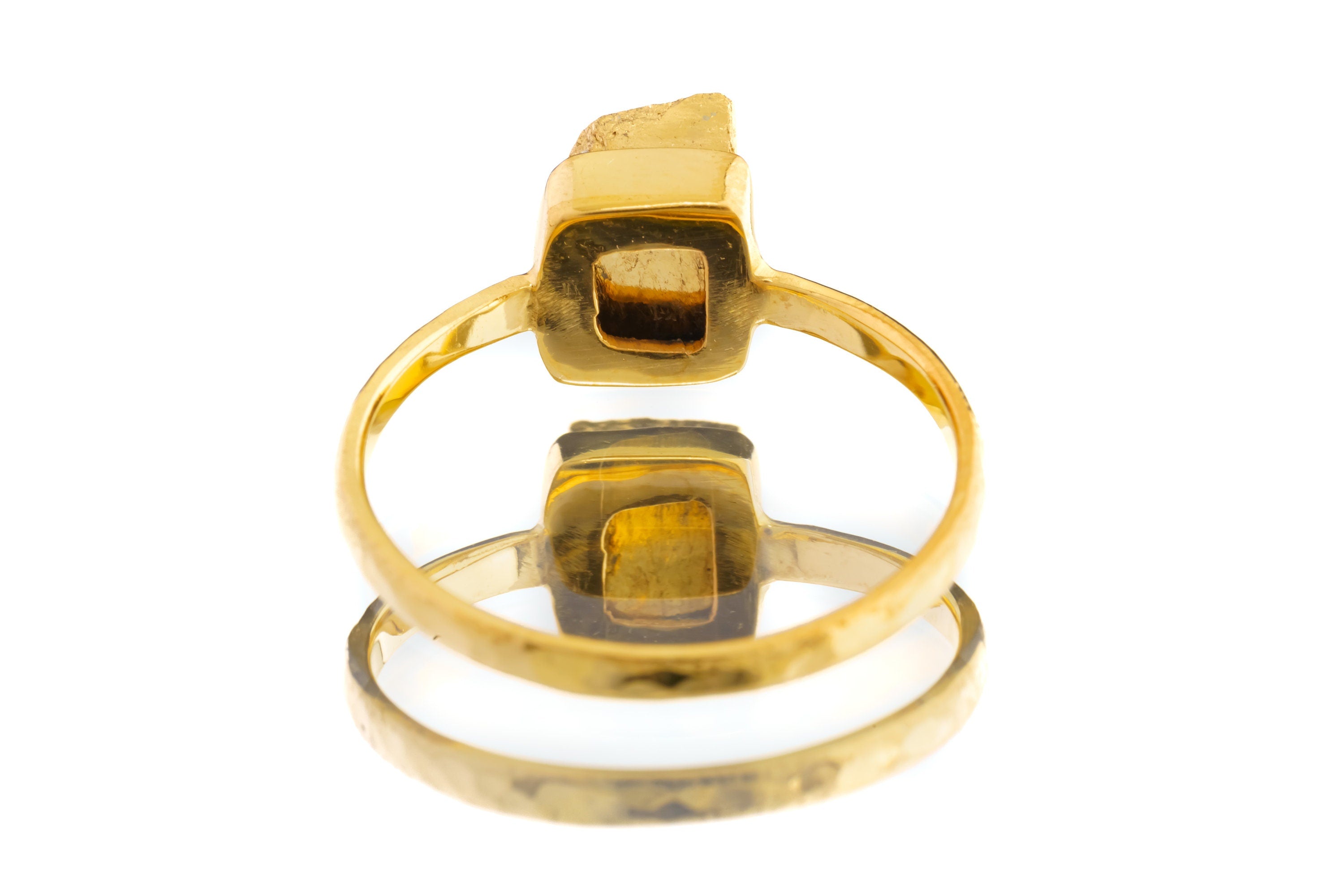 Gold Coated Australian Cubic Pyrite - Stack Crystal Ring - Size 6 US - Gold Plated 925 Sterling Silver - Thin Band Hammer Textured