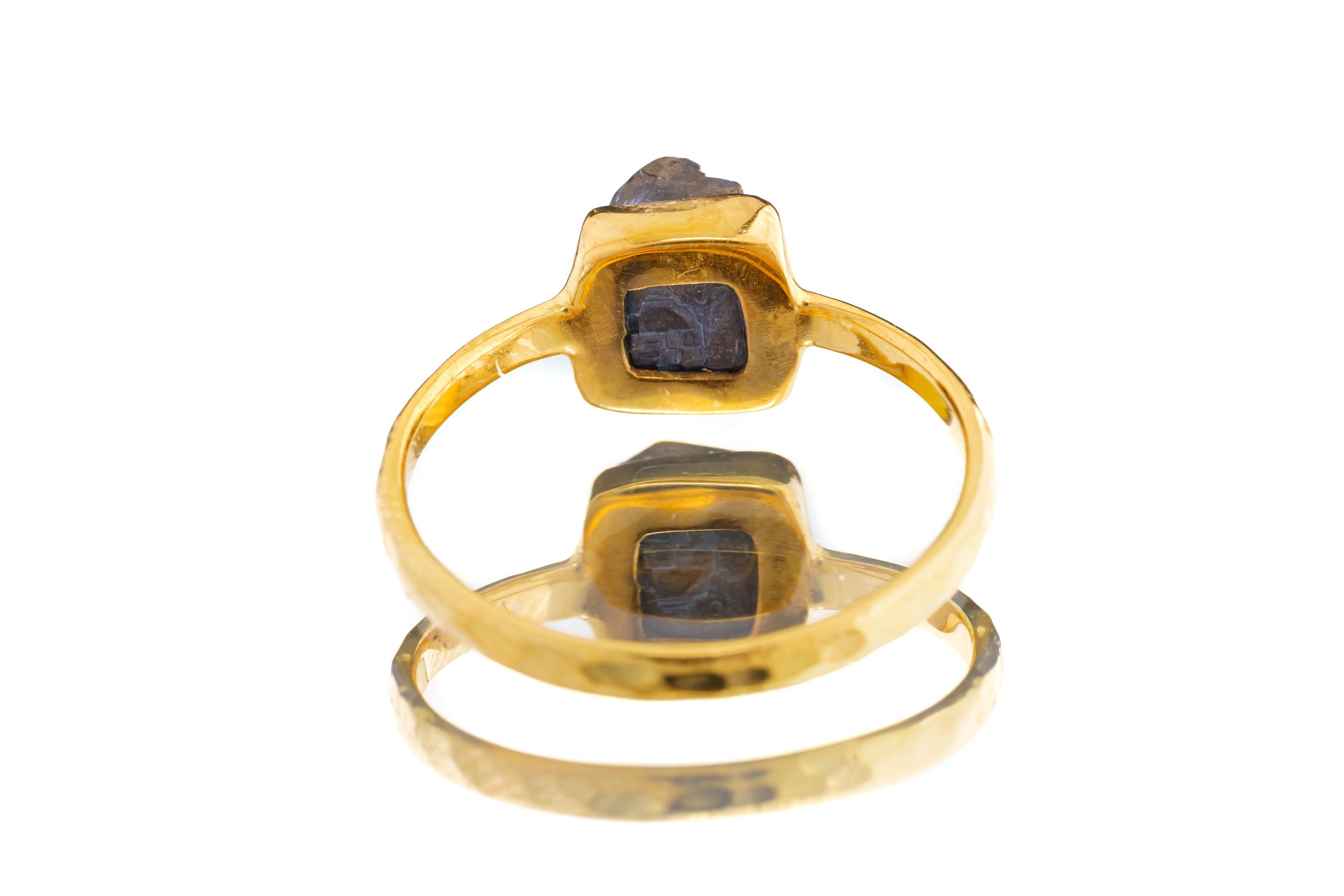 Gold Kissed Australian Cubic Pyrite - Stack Crystal Ring - Size 5 1/2 US - Gold Plated 925 Sterling Silver - Thin Band Hammer Textured