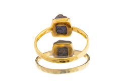 Gold Kissed Australian Cubic Pyrite - Stack Crystal Ring - Size 5 1/2 US - Gold Plated 925 Sterling Silver - Thin Band Hammer Textured