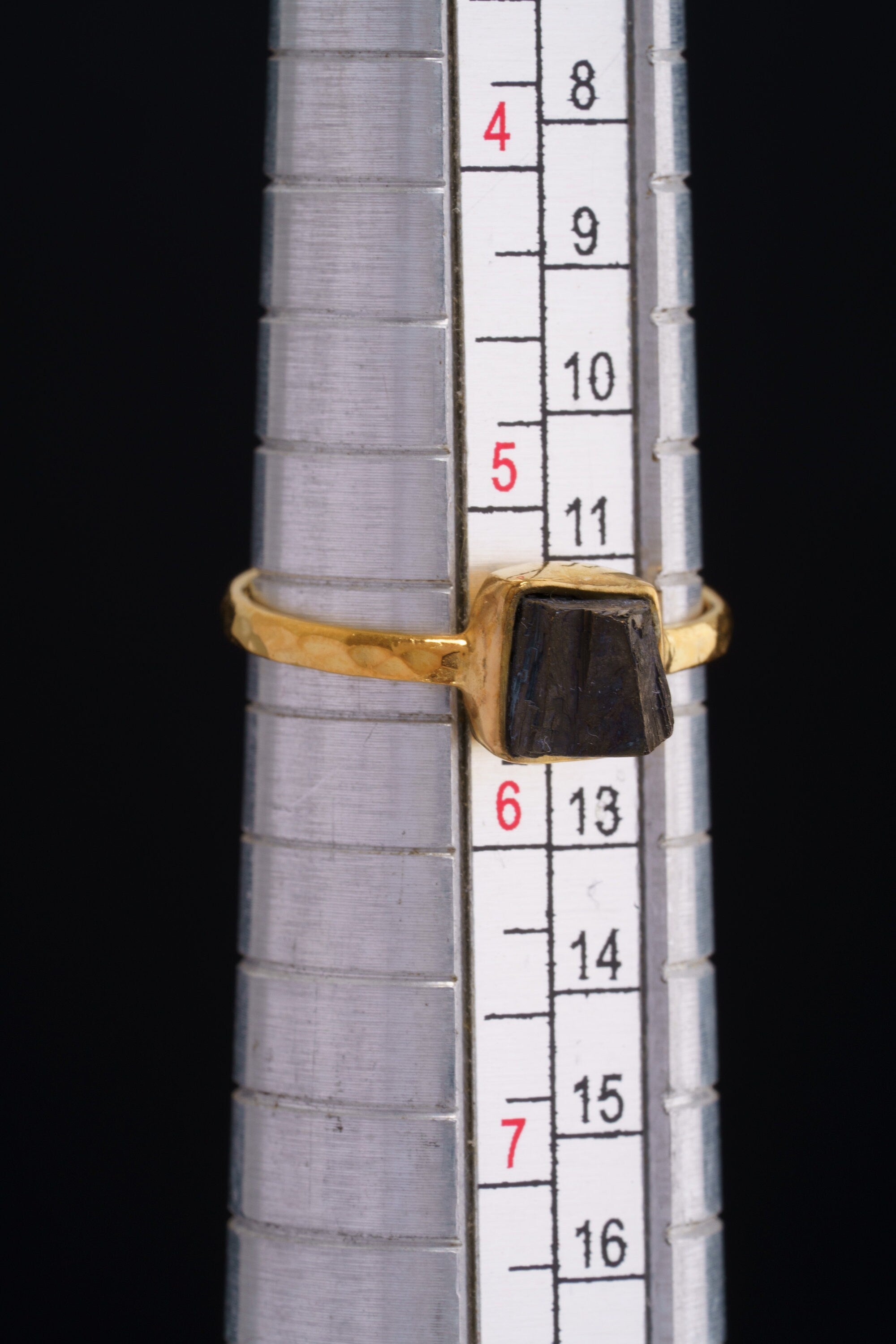 Gold Kissed Australian Cubic Pyrite - Stack Crystal Ring - Size 5 1/2 US - Gold Plated 925 Sterling Silver - Thin Band Hammer Textured