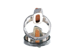 Raw Facet Grade Natural Sunstone - Men's/Unisex Large Crystal Ring - Size 7.5 US - 925 Sterling Silver - Hammer Textured & Oxidised