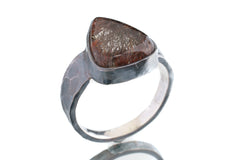 Men's / Unisex Large Crystal Ring - Rare Copper Rutile Quartz Cabochon - Size 11 1/2 US - 925 Sterling Silver - Hammer Textured & Oxidised