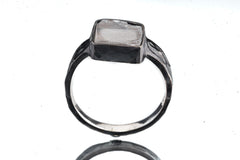 Optical Selenite - Unisex / Men - Large Crystal Ring - Size 13 US - 925 Sterling Silver - Hammer Textured & Oxidised