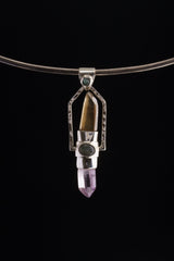 Citrine & Vera cruz Lemurian Point dressed with a Emerald, Labradorite and Ethiopian Opal - Sterling Silver Set - Spinning Crystal Pendant