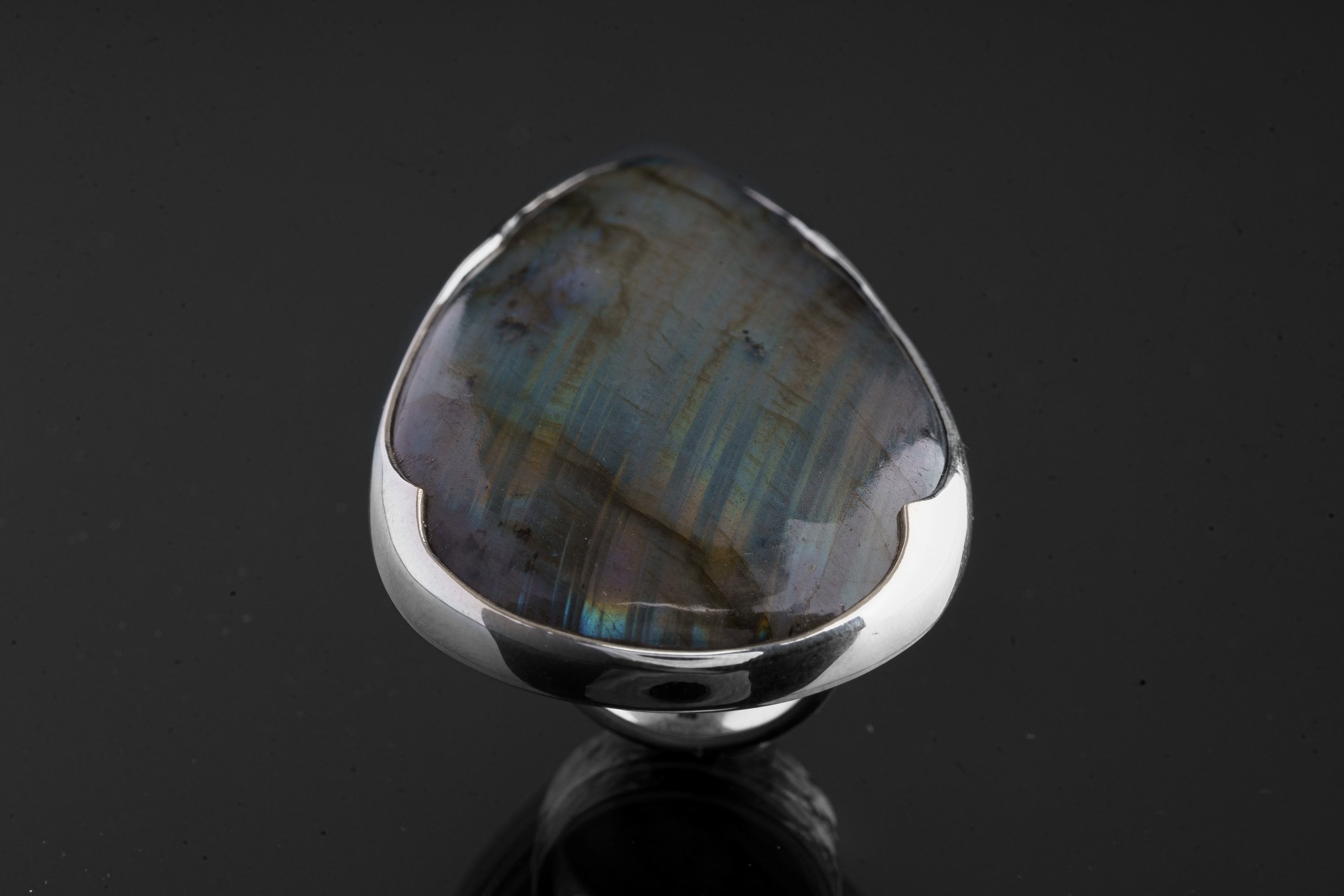 Big AAA Blue Labradorite Tear Drop - 925 Sterling Silver - Heavy Set Adjustable Textured Ring - Size 5-10 US