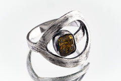 Raw Gem Dravite Brown Tourmaline - 925 Sterling Silver - Heavy Set Adjustable Loop Ring - Scratch Textured - Size 5-9 US - NO/4