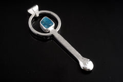 Raw Blue Gem Apatite - Spice / Ceremonial Spoon - 925 Cast Silver - Unique Hammer Textured - Crystal Pendant Necklace -