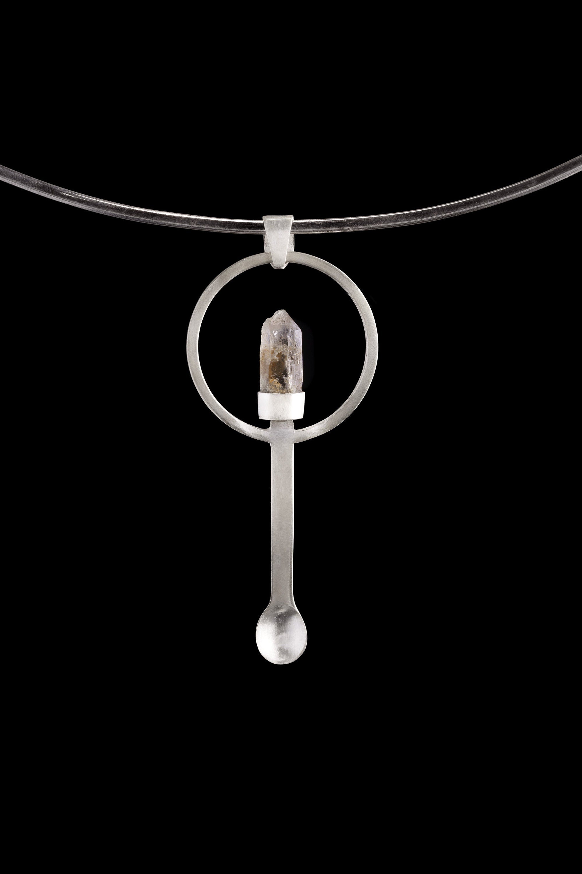 Australian Natural Citrine Quartz Point - Spice / Ceremonial Spoon - 925 Cast Silver - Unique Brush Textured - Crystal Pendant Necklace