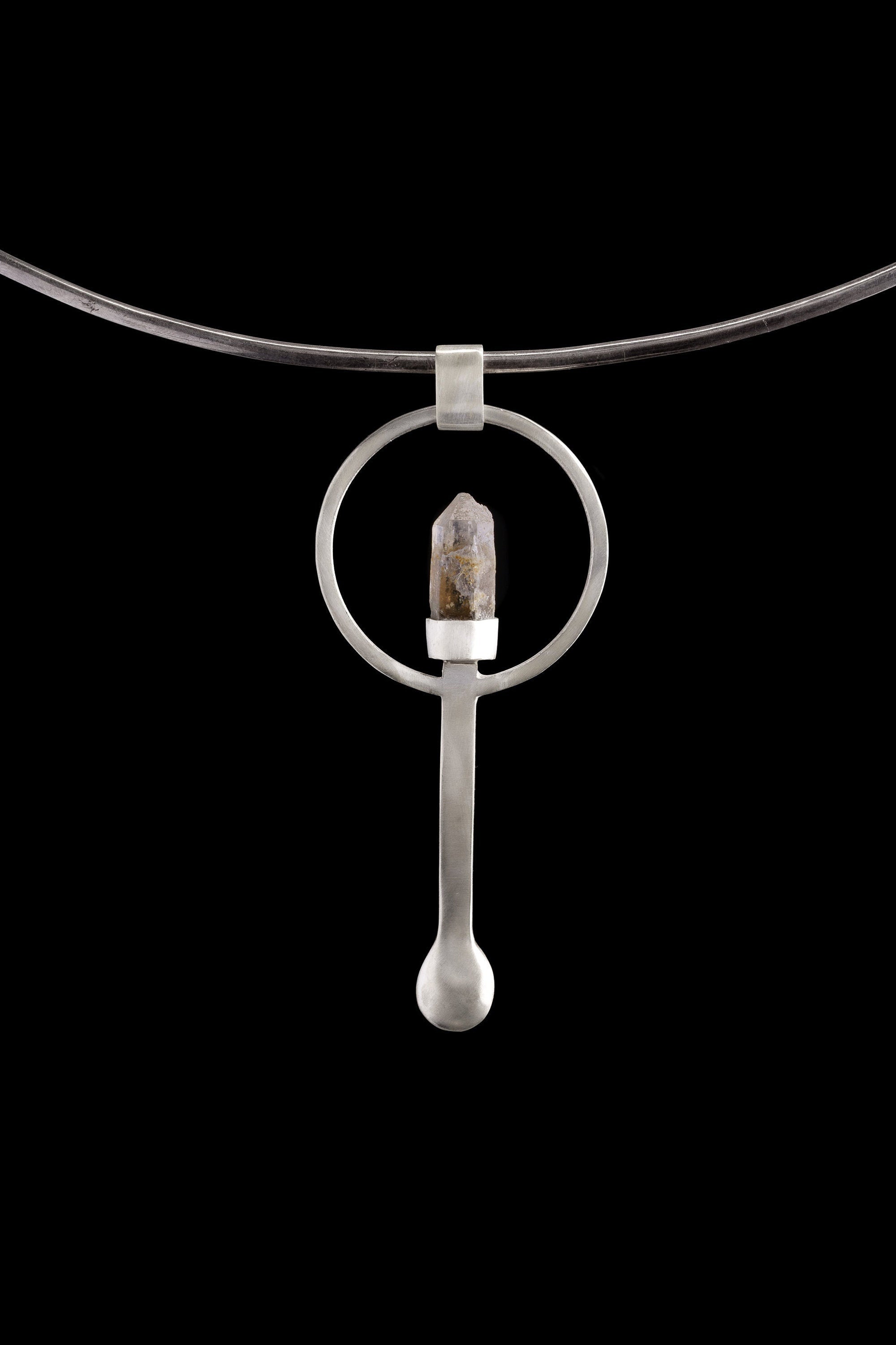 Australian Natural Citrine Quartz Point - Spice / Ceremonial Spoon - 925 Cast Silver - Unique Brush Textured - Crystal Pendant Necklace