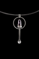 Vera Cruz Amethyst Quartz Point - Spice / Ceremonial Spoon - 925 Cast Silver - Unique Brush Textured - Crystal Pendant Necklace -