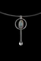 Raw Himalayan Aquamarine - Small Spice / Ceremonial Spoon - Solid 925 Cast Silver - Unique Brush Textured - Crystal Pendant Necklace -