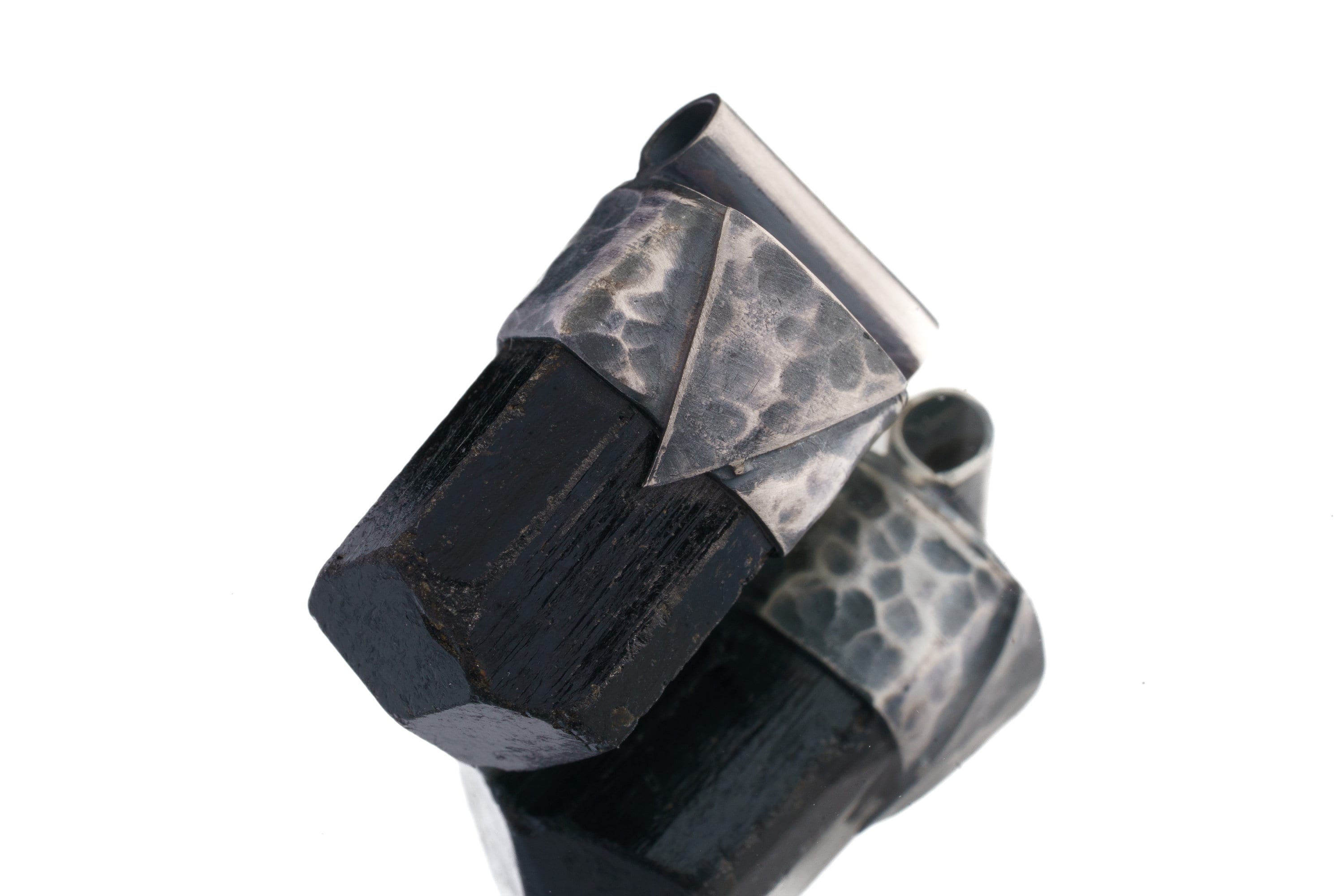 Himalayan Terminated Black Dravite Tourmaline Gem - Stack Pendant -Textured & oxidised - 925 Sterling Silver - Crystal Necklace - No. 22